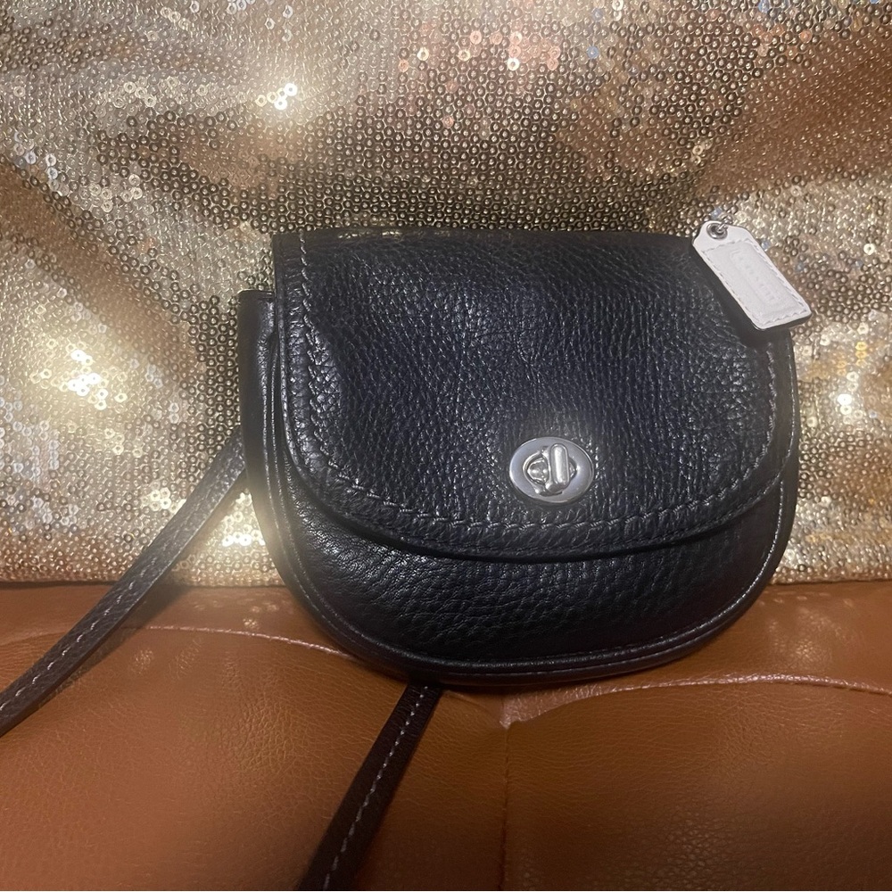Black mini pebble leather coach crossbody